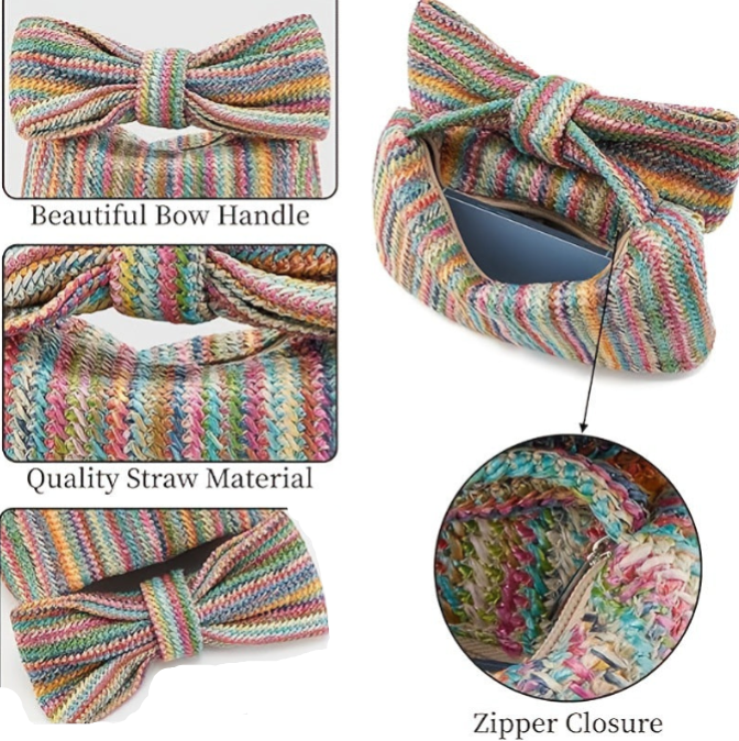 Adorable Bow-Shaped Straw Mini Clutch - Style & Charm in One!
