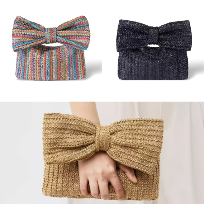 Adorable Bow-Shaped Straw Mini Clutch - Style & Charm in One!