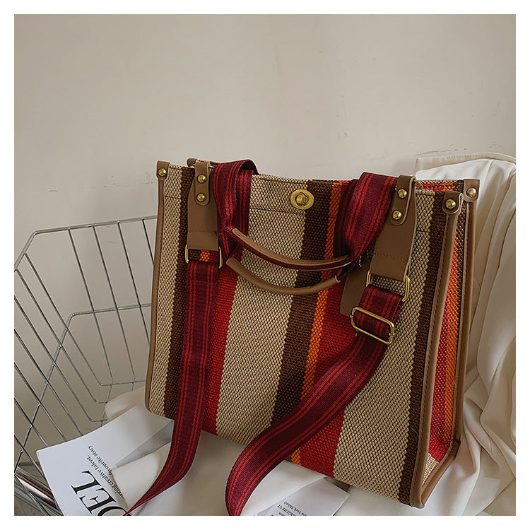 New Stylish Durable Canvas Stripes Tote Bag - 22 Different Colors & Styles!