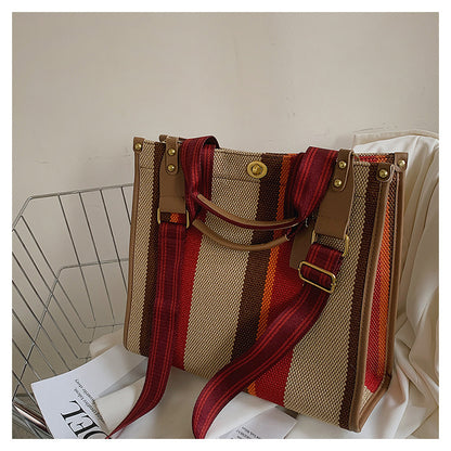 New Stylish Durable Canvas Stripes Tote Bag - 22 Different Colors & Styles!