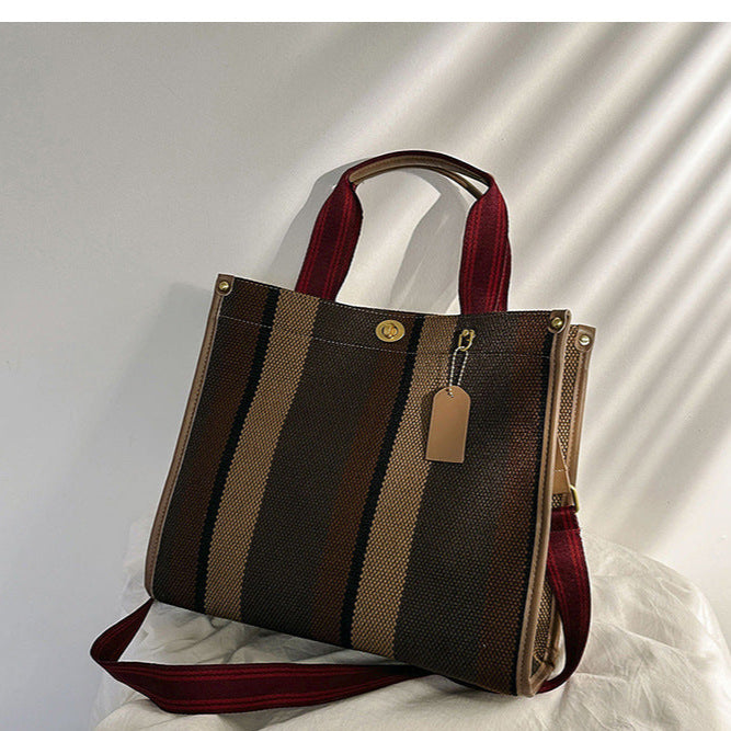 New Stylish Durable Canvas Stripes Tote Bag - 22 Different Colors & Styles!