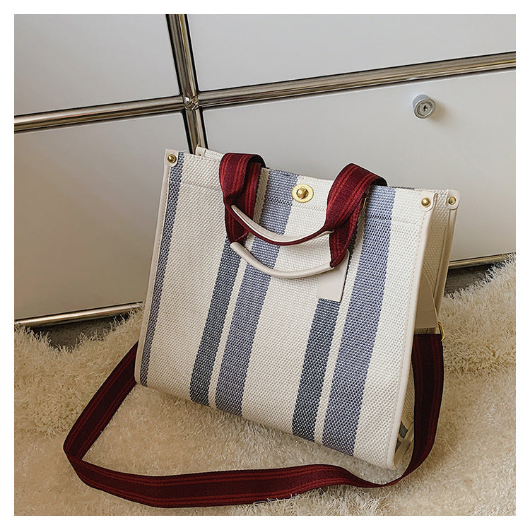 New Stylish Durable Canvas Stripes Tote Bag - 22 Different Colors & Styles!