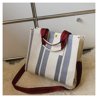 New Stylish Durable Canvas Stripes Tote Bag - 22 Different Colors & Styles!