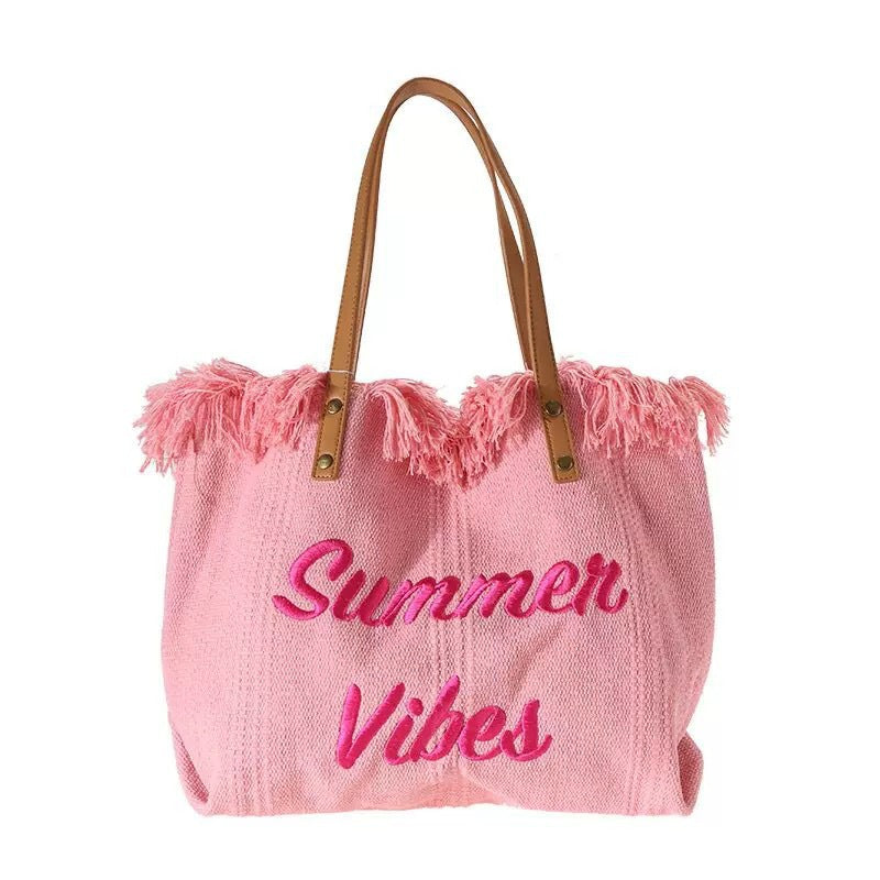 Large Capacity Canvas Tote Bag with Embroidered Letters