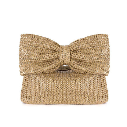 Adorable Bow-Shaped Straw Mini Clutch - Style & Charm in One!