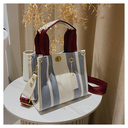 New Stylish Durable Canvas Stripes Tote Bag - 22 Different Colors & Styles!