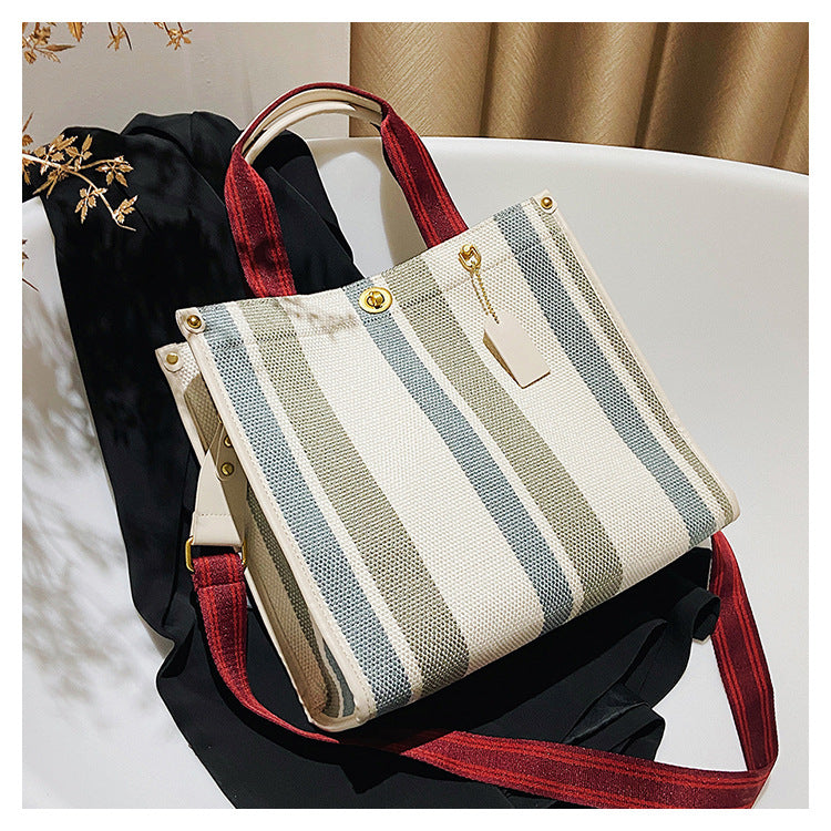 New Stylish Durable Canvas Stripes Tote Bag - 22 Different Colors & Styles!