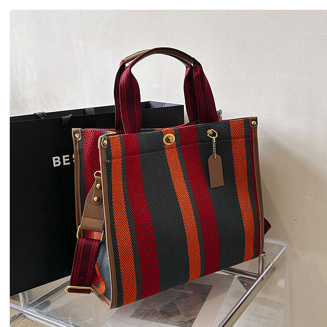 New Stylish Durable Canvas Stripes Tote Bag - 22 Different Colors & Styles!