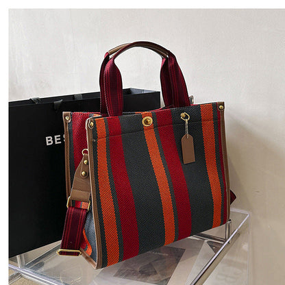 New Stylish Durable Canvas Stripes Tote Bag - 22 Different Colors & Styles!