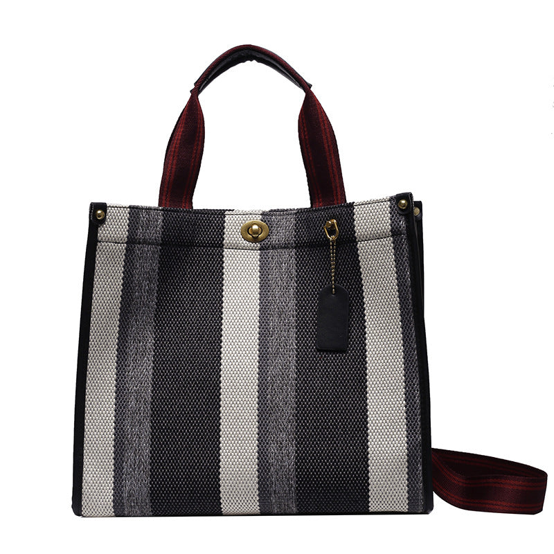 New Stylish Durable Canvas Stripes Tote Bag - 22 Different Colors & Styles!