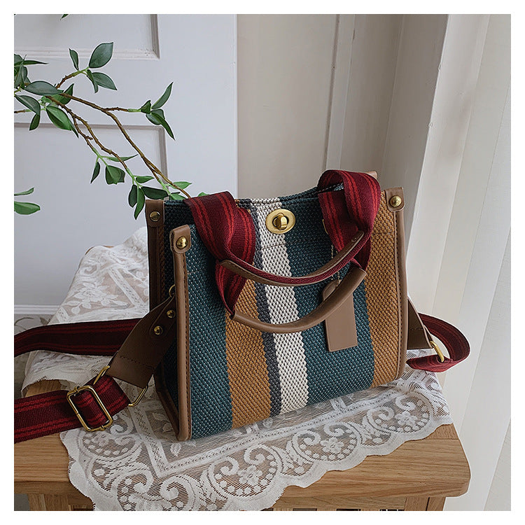 New Stylish Durable Canvas Stripes Tote Bag - 22 Different Colors & Styles!