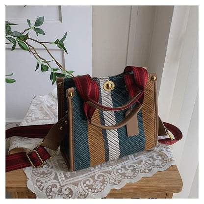 New Stylish Durable Canvas Stripes Tote Bag - 22 Different Colors & Styles!