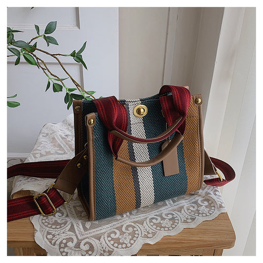 New Stylish Durable Canvas Stripes Tote Bag - 22 Different Colors & Styles!