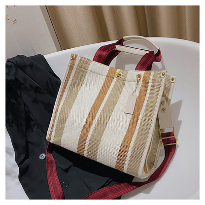 New Stylish Durable Canvas Stripes Tote Bag - 22 Different Colors & Styles!