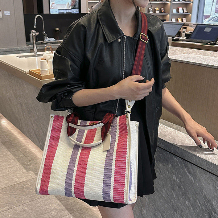 New Stylish Durable Canvas Stripes Tote Bag - 22 Different Colors & Styles!