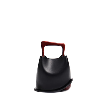 Top Handle Leather Bucket Bag (Wooden Handle)