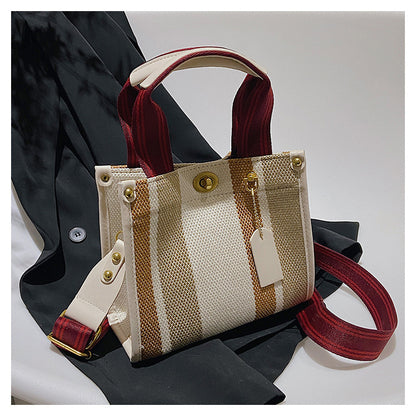 New Stylish Durable Canvas Stripes Tote Bag - 22 Different Colors & Styles!