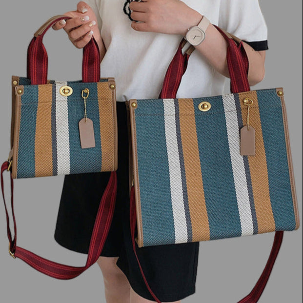 New Stylish Durable Canvas Stripes Tote Bag - 22 Different Colors & Styles!