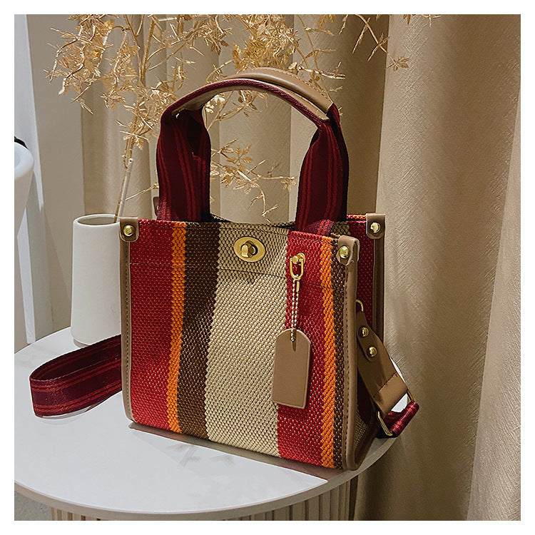 New Stylish Durable Canvas Stripes Tote Bag - 22 Different Colors & Styles!