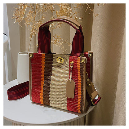 New Stylish Durable Canvas Stripes Tote Bag - 22 Different Colors & Styles!