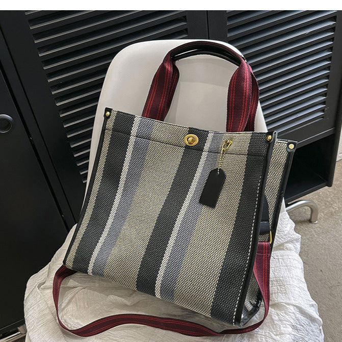 New Stylish Durable Canvas Stripes Tote Bag - 22 Different Colors & Styles!