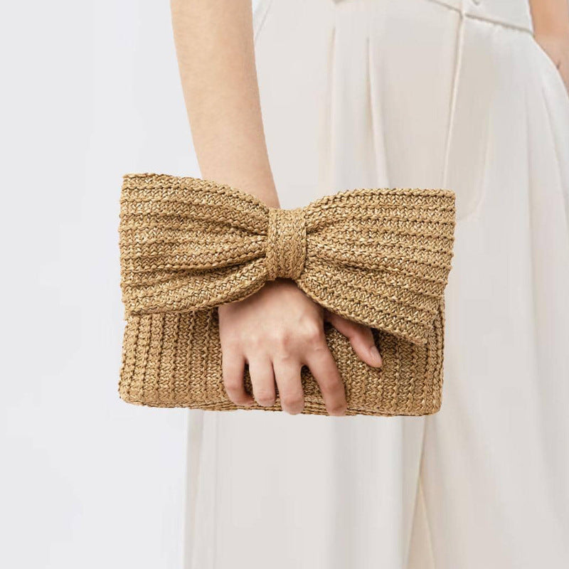 Adorable Bow-Shaped Straw Mini Clutch - Style & Charm in One!