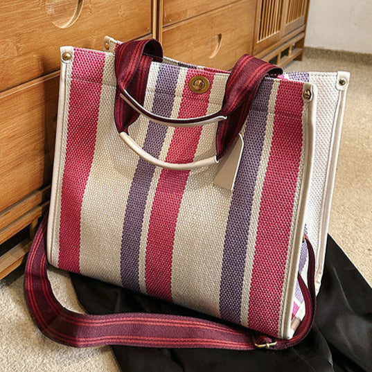 New Stylish Durable Canvas Stripes Tote Bag - 22 Different Colors & Styles!