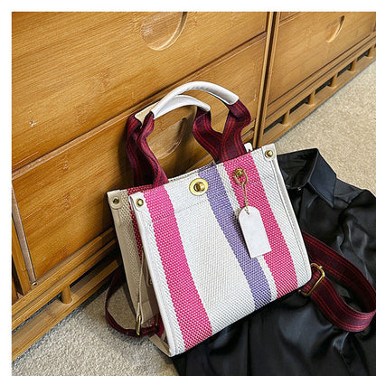 New Stylish Durable Canvas Stripes Tote Bag - 22 Different Colors & Styles!