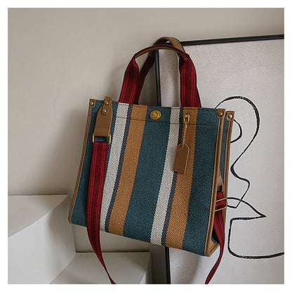 New Stylish Durable Canvas Stripes Tote Bag - 22 Different Colors & Styles!